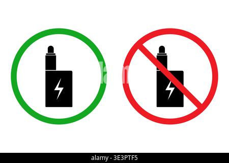 Vaping Allowed And Prohibited Icons With Green OK And Red No Symbol. Stock Vector