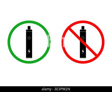 Vape Allowed And Prohibited Signs With Green Circle And Red No Vaping Set. Stock Vector