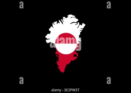 Greenland Map Silhouette With Flag Overlay In Red And White On Black Background. Stock Vector