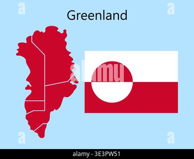 Greenland Map And Flag, Blue Background. Stock Vector