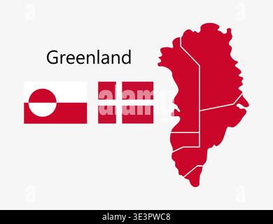 Greenland Flags and Map Icon Set With Danish Flag. Stock Vector