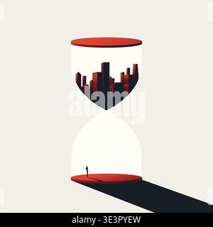 Businesswoman Inside Corporate World Hourglass Deadline Stress Burnout Time Pressure Vector Minimal Concept Illustration Stock Vector