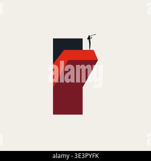 Businesswoman with Telescope on Switch Shape Vision Leadership Innovation Breakthrough Vector Minimal Concept Illustration Stock Vector