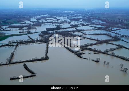 Flooding of the Cher river on the Fouzon meadows, Loir-et-Cher, France Stock Photo