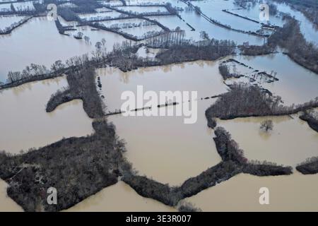 Flooding of the Cher river on the Fouzon meadows, Loir-et-Cher, France Stock Photo