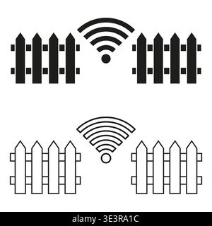 Fence icon set. Wireless signal symbol. Barrier figure Vector. Protection guard sign. Manual vector only. No autotrace used. EPS 10. Stock Vector