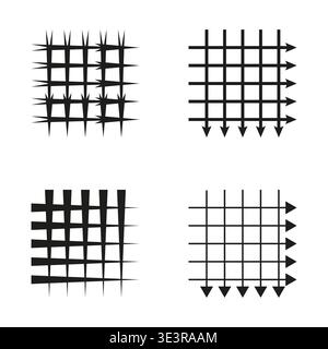 Arrow grid set. Coordinate direction Vector. Matrix movement symbol. Pointing lines detail. Manual vector only. No autotrace used. EPS 10. Stock Vector
