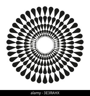 Circular drop Vector. Radial pattern symbol. Black sun element. Round geometric shape. Manual vector only. No autotrace used. EPS 10. Stock Vector