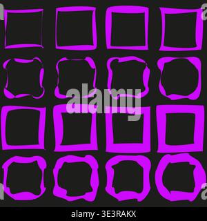 Purple frames set. Hand drawn Vector. Scribble square pack. Artistic border set. Manual vector only. No autotrace used. EPS 10. Stock Vector