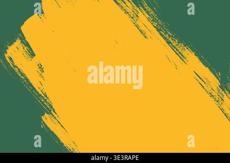 Grunge bold paintbrush smear background. Urban yellow brush stroke stain texture on green background. Vector distressed overlay dry paint texture for Stock Vector