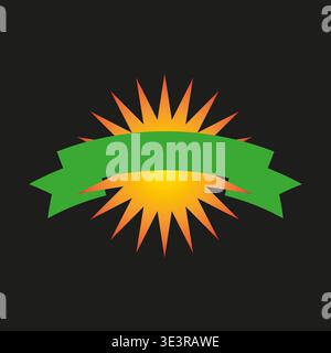 Sun burst symbol. Green ribbon element. Vector star shape. Radiant solar sign. Manual vector only. No autotrace used. Stock Vector
