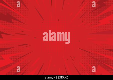 Pop art comic background with thunder and lightning flash. Red comic book background. Explosion radial burst with halftone Stock Vector