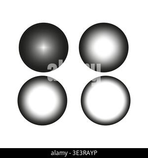 Gradient sphere set. Round glow Vector. Circular volume shape. Black white ball. Manual vector only. No autotrace used. Stock Vector