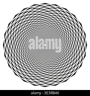 Dense polygon spiral. Geometric tunnel Vector. Vortex pattern detail. Abstract graphic shape. Manual vector only. No autotrace used. Stock Vector