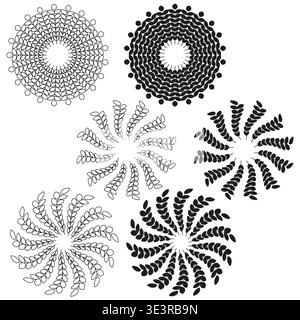 Leaf wreath set. Floral circle Vector. Nature branch ornament. Round foliage frame. Manual vector only. No autotrace used. Stock Vector