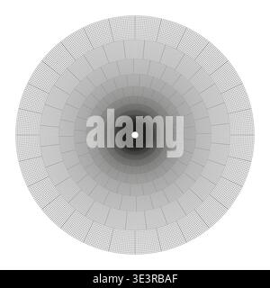 Circular grid pattern. Black line Vector. Round mesh texture. Geometric radial design. Manual vector only. No autotrace used. Stock Vector