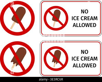 No Ice Cream Allowed prohibition sign set Stock Vector