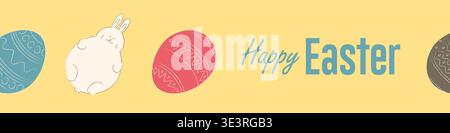 Happy Easter banner with with easter eggs and rabbit. Vector illustration graphic design Stock Photo