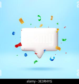 3D White speech bubble with colorful confetti. Stock Vector