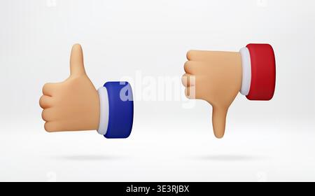 Cartoon 3d hand with thumb up and thumb down sign Stock Vector