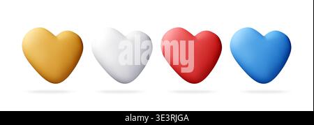 Colorful 3D hearts in a row. Stock Vector