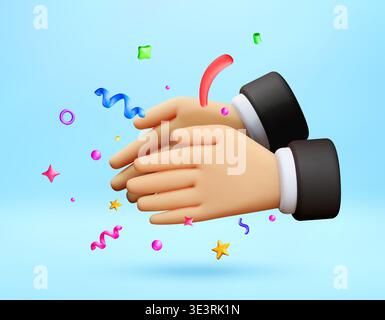 3D hands in suit sleeves applauding with confetti Stock Vector