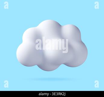 White puffy cloud icon in 3D style Stock Vector