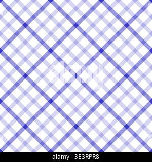 Blue white diagonal plaid pattern. Vector fashion textile print design. Seamless plaid pattern texture. Classic style tartan check cloth background. Stock Vector