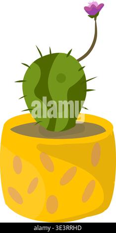 A cute indoor flower in a pot, drawn in a cartoon style Stock Vector