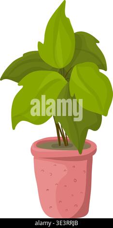 A cute indoor flower in a pot, drawn in a cartoon style Stock Vector