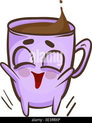 Cute cartoon cup with emotions, vector illustration. Stock Vector