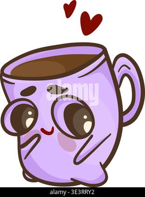 Cute cartoon cup with emotions, vector illustration. Stock Vector