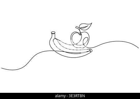 Banana bunch continuous one line art and drawing on white background Stock Vector