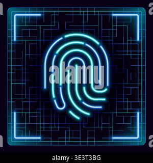Fingerprint lock secure security illustration. Cyber neon futuristic icon. Stock Vector