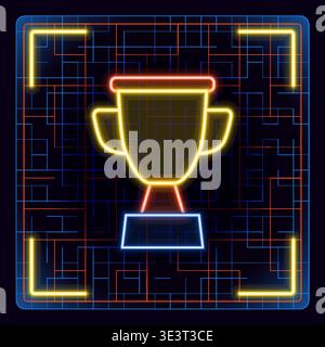 Trophy winner cup, award, vector icon. Cyber neon futuristic icon. Stock Vector
