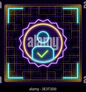 Verified user icon, green checkmark. Neon glow editable icon design. Stock Vector