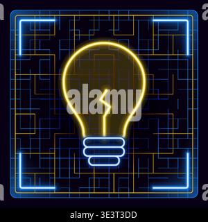 Light bulb icon. Idea lamp amp concept. Futuristic tech editable glowing illustration. Stock Vector