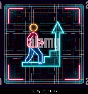 Career ladder, business success icon. Glowing icon with border grid vector. Stock Vector