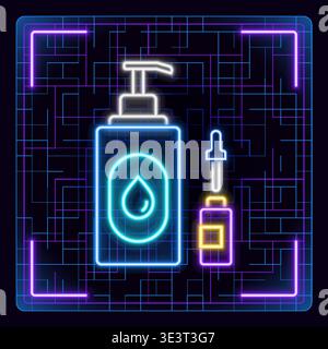 Protective skincare products illustration. Futuristic tech editable glowing illustration. Stock Vector