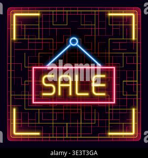 Sale sign board illustration. Glowing icon with border grid vector. Stock Vector