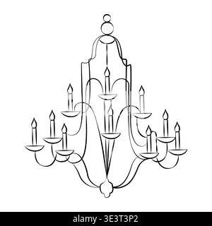 Hand-drawn wedding decor chandelier in classic rococo style in line art ink style Stock Vector