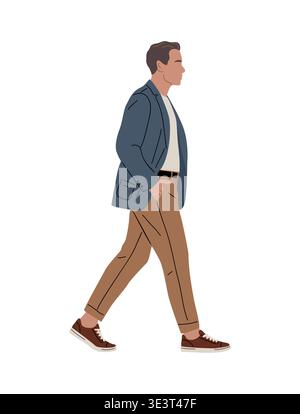 Man walks confidently in casual attire side view Stock Vector