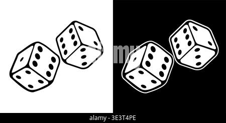 Two rolling dice cubes. Six sided dice symbol isolated on white and black background. Stock Vector