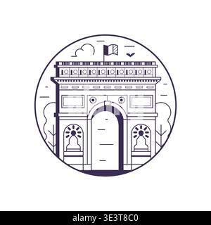 Triumphal Arch Landmark Building Icon in Line Art Stock Vector