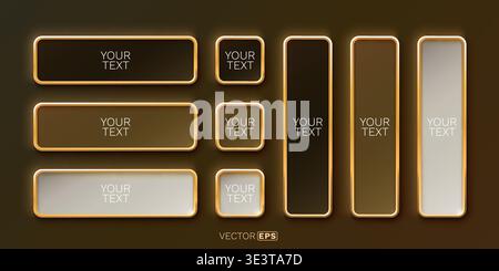 Elegant collection of golden frames for text. Modern design elements for banners and buttons. Vector illustration. Stock Vector