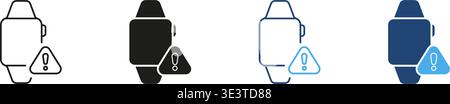 Smartwatch With Alert Symbol Icon Set. Notification, Warning, And System Alert Outline And Silhouette Symbol Collection. Wearable Technology Alert Stock Vector