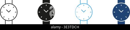 Watch Face Line And Solid Icon Set. Timekeeping, Fashion Accessory, And Classic Design Outline And Silhouette Symbol Collection. Elegant And Stock Vector