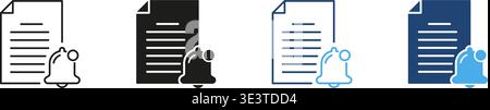 Document With Notification Bell Icon Set. Reminder Alert, Task Management, And Notification System Outline And Silhouette Symbol Collection. Efficient Stock Vector