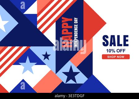 Vector geometric background with abstract USA flag. Independence Day 4th of July banner or poster design template. Holiday sale or party invitation, d Stock Vector