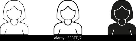 Female Avatar Line And Solid Icon Set. User Profile, Account and Identity Symbol Outline And Silhouette Collection. Isolated Vector Illustration Stock Vector